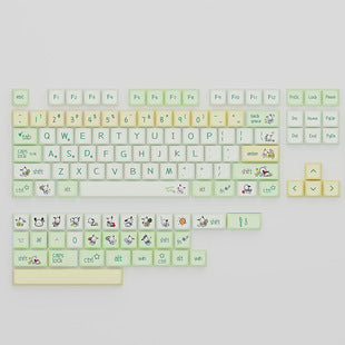 XDA Height Pacha Dog Theme Pattern Yellow Green Keycap Thermal Sublimation Mechanical Keyboard Cap Small Full Set PBT Keycap