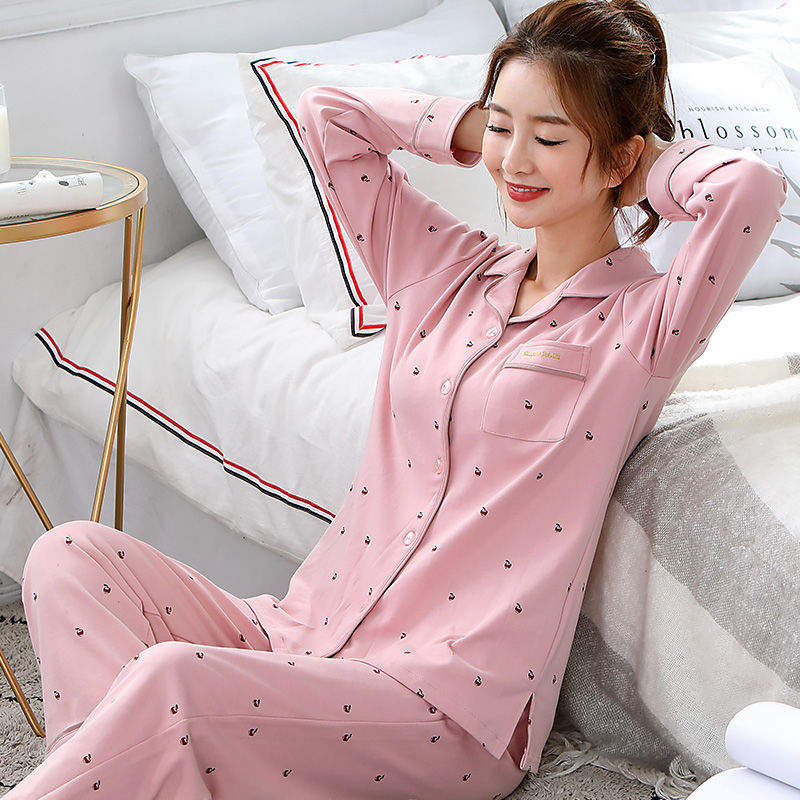 Autumn and Winter Women's 100 Pure Cotton Pajamas Women's Loose Cardigan for Middle-aged and Elderly Mothers Spring and Autumn Long-sleeved Casual Home Clothes