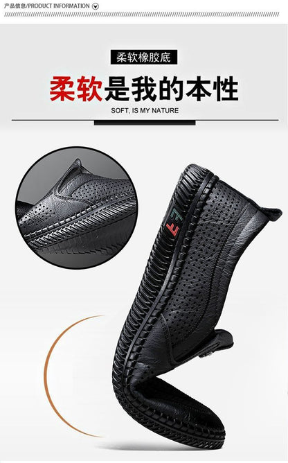 [Broken Size Processing] Leather Shoes Men's Genuine Leather Hole Shoes Dad Shoes Summer Soft Bottom Breathable Lazy Bean Shoes