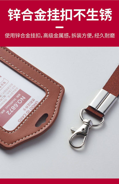 High-End Genuine Leather Card Holder with Company Logo Printing, Leather Name Badge, Employee Id Card, Access Card Holder