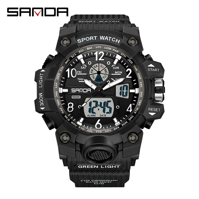 Sanda Hot-Selling Watch Korean Version Student Party Multi-Functional Waterproof Alarm Clock Electronic Watch Cool Dual Display Luminous Sports Watch by PDG ibma