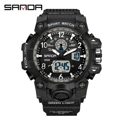 Sanda Hot-Selling Watch Korean Version Student Party Multi-Functional Waterproof Alarm Clock Electronic Watch Cool Dual Display Luminous Sports Watch by PDG ibma