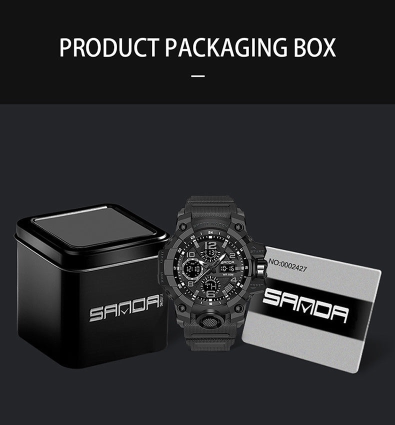 Sanda Hot-Selling Watch Korean Version Student Party Multi-Functional Waterproof Alarm Clock Electronic Watch Cool Dual Display Luminous Sports Watch by PDG ibma