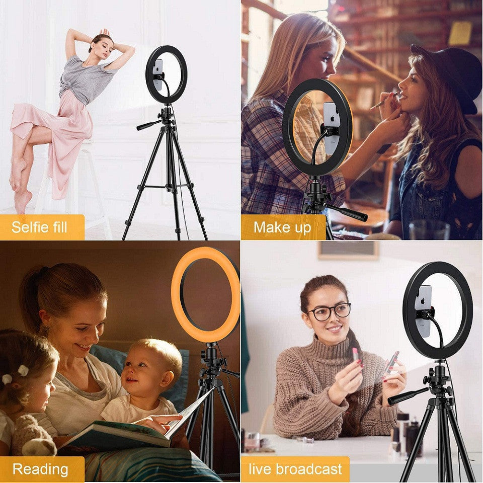 Cross-Border Hot Selling 10inch 12inch Ring Fill Light Photography Live Broadcast Floor Flash Ring Light Set Light