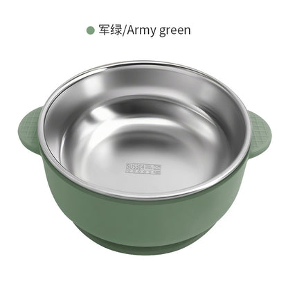 Cross-border Stainless Steel Children's Bowl Household Cute Baby Drop-resistant Heat-insulated Tableware Kindergarten Children's Rice Bowl with Suction Cup