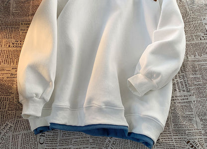 Green sweater men's and women's Hong Kong style spring and autumn top new oversize fake two-piece coat top couple wear lazy