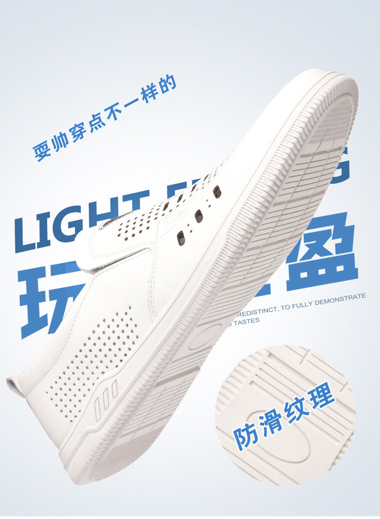 Summer Leather Shoes for Men, Casual Hollow Breathable Clogs, Soft Sole, Soft Mesh Shoes, Foreign Style Men's Shoes, Drop Shipping
