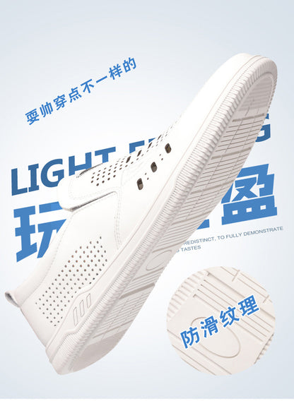 Summer Leather Shoes for Men, Casual Hollow Breathable Clogs, Soft Sole, Soft Mesh Shoes, Foreign Style Men's Shoes, Drop Shipping