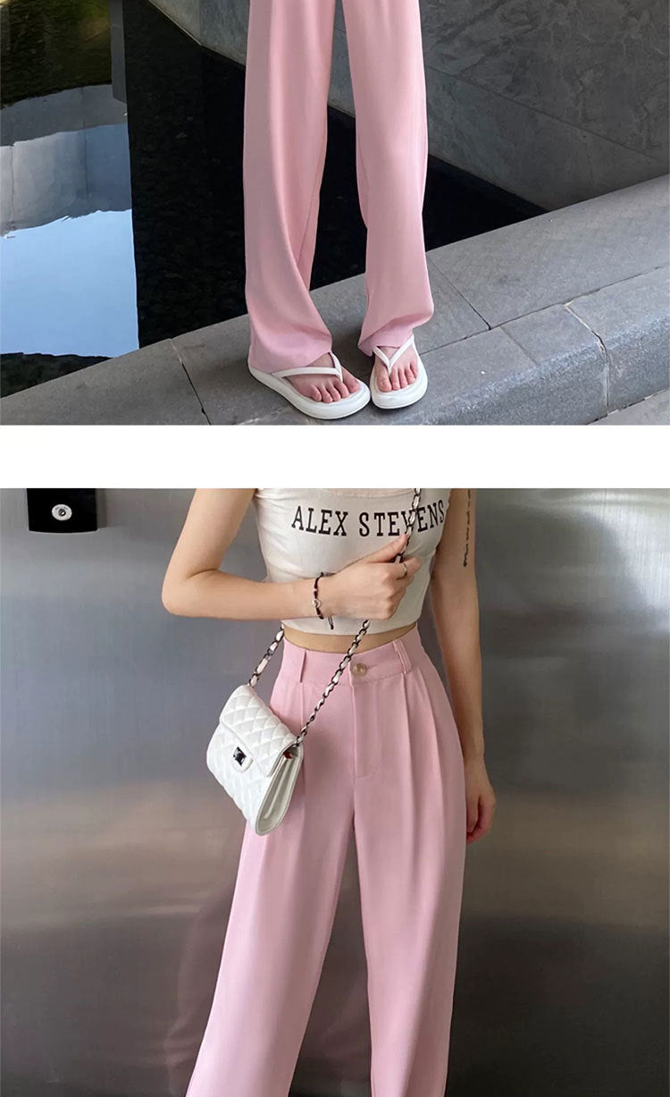 Gray Suit Pants for Women Spring and Summer New High-Waisted Double Pleated Slim Floor-Length Trousers Casual Straight Wide-Leg Pants