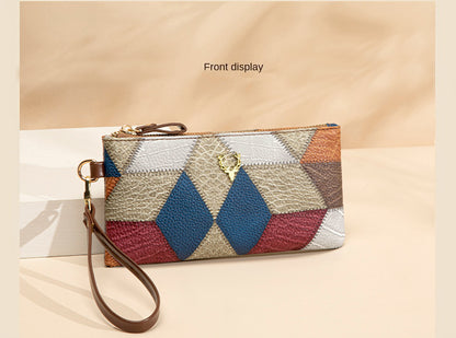 New Fashion Small Square Bag, Cross-Border High-End Retro Wallet, Versatile Zipper Bag, Women's Trendy Color-Blocking Clutch Bag