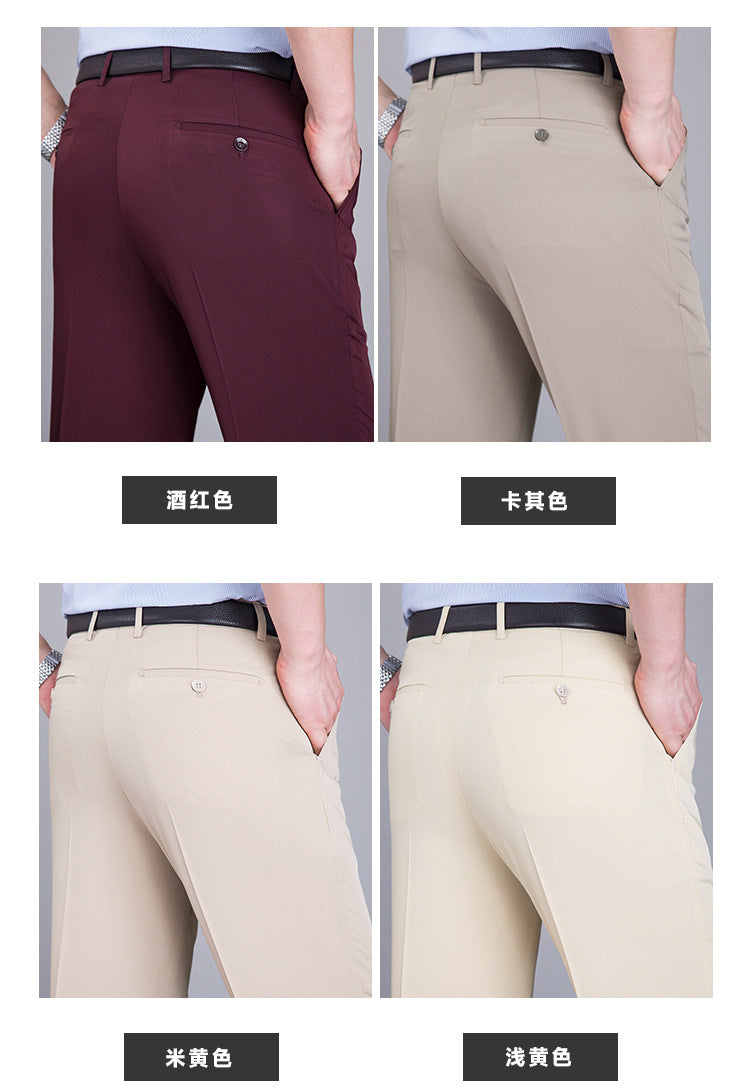 2025 New Summer Thin Mulberry Silk Middle-Aged Business Casual Straight Loose Wrinkle-Free Men's Pants