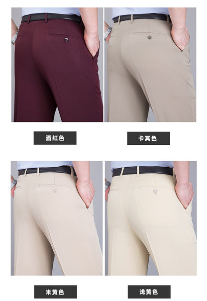 2025 New Summer Thin Mulberry Silk Middle-Aged Business Casual Straight Loose Wrinkle-Free Men's Pants