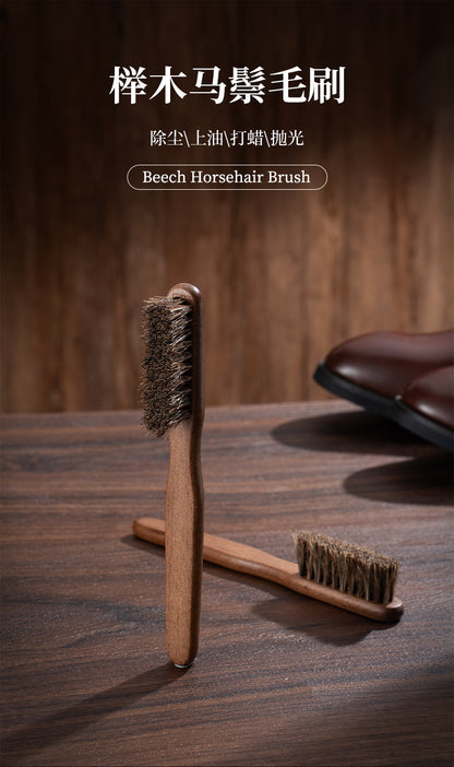 Beech Horsehair Brush for Leather Shoes, Oiling, Polishing, Dust Removal, Shoe Brush, Horsehair Cleaning Brush for Shiny White Shoes