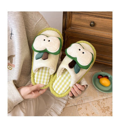 Apple Cute Closed-Toe Plush Cotton Slippers for Women, Winter 2026 New Model, Indoor Home Warm Non-Slip Odor-Resistant