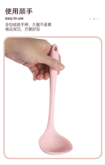 Silicone Soup Spoon Food Grade Long Handle Household Large Soup Spoon High Temperature Resistant Mini Porridge Spoon Frying Spoon Non-stick Cooking Pan Spoon
