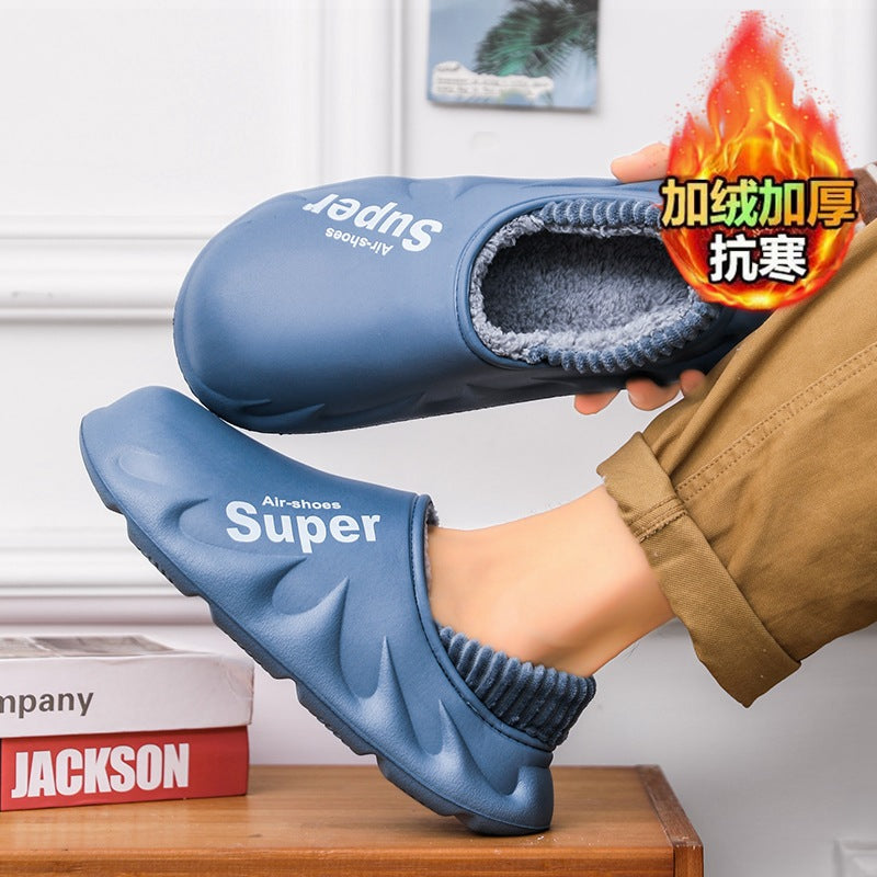 Waterproof Cotton Slippers for Men in Winter, Velvet Warm Anti-Slip Bag and Cotton Shoes for Outer Wear, Thick-Soled Winter Home Shoes Wholesale