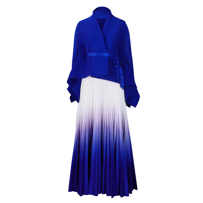 C8610 African plus size Women's Spring New Fashion Strap Bat Sleeve Top Gradient Color-changing Skirt Two-piece Set