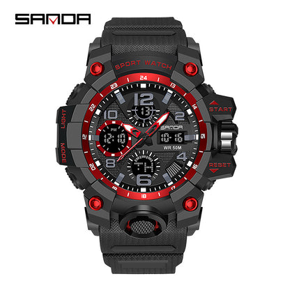 Sanda Hot-Selling Watch Korean Version Student Party Multi-Functional Waterproof Alarm Clock Electronic Watch Cool Dual Display Luminous Sports Watch by PDG ibma