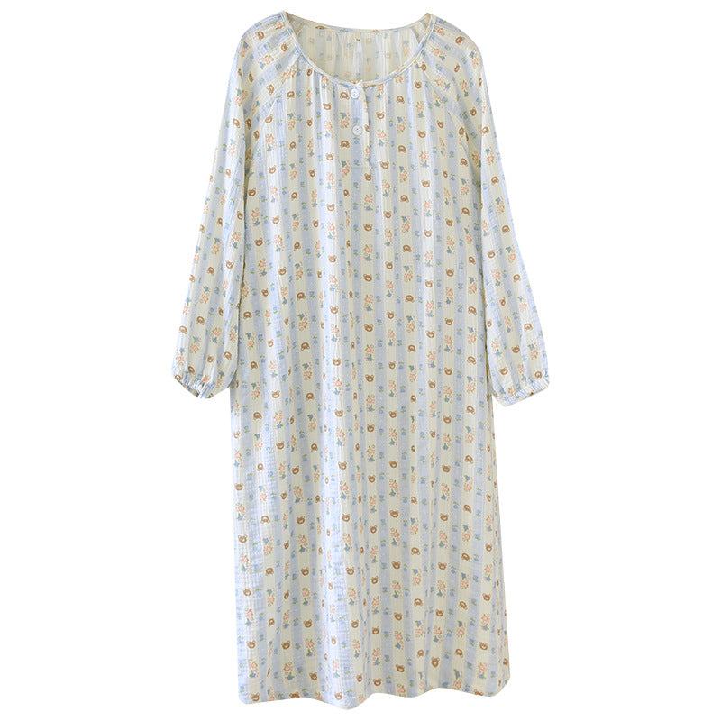 Crewneck Nightdress Women's Pajamas Spring and Autumn Cotton Long-sleeved dress Spring and Summer suit Cartoon Home Clothes for Women
