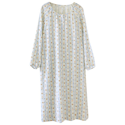 Crewneck Nightdress Women's Pajamas Spring and Autumn Cotton Long-sleeved dress Spring and Summer suit Cartoon Home Clothes for Women