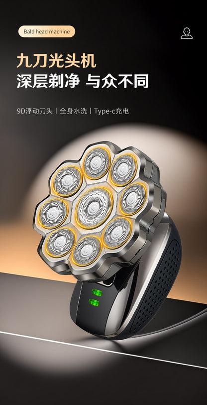 Cross-border nine-blade head bald self-service haircut artifact electric rechargeable razor magnetic suction head body washing knife