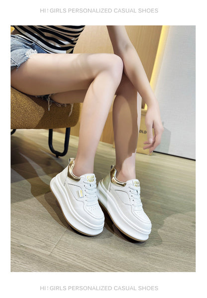 Thick-Soled White Sneakers for Women 2026 Spring and Autumn Hot-Selling Genuine Leather Breathable Sneakers for Women, Super Popular Versatile Casual Platform Shoes