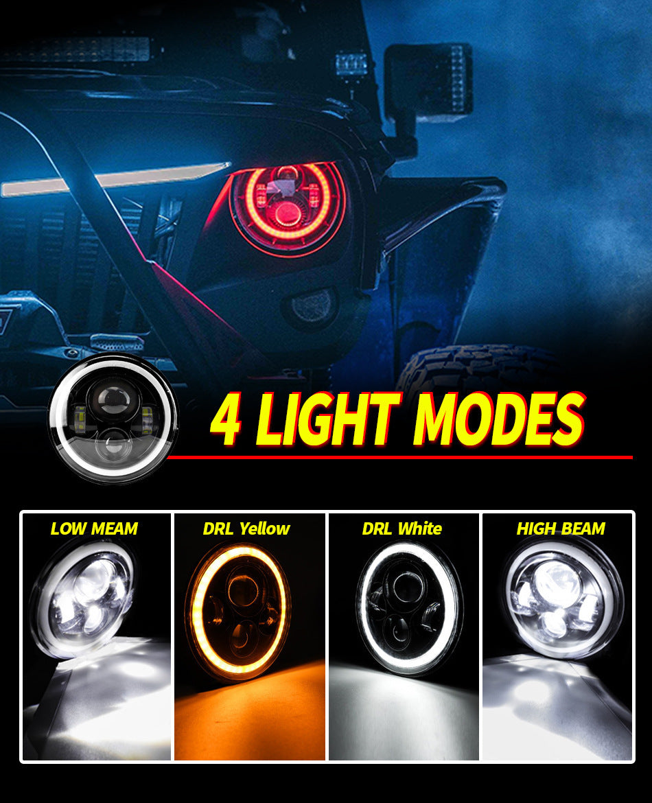 Car Led Headlights 7inch Wrangler Angel Eye Headlights Harley Motorcycle 60W Super Bright Headlights