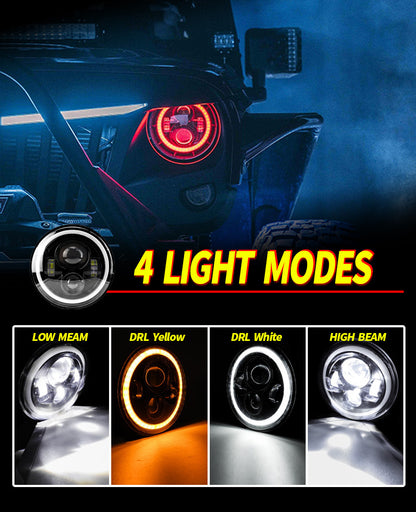 Car Led Headlights 7inch Wrangler Angel Eye Headlights Harley Motorcycle 60W Super Bright Headlights