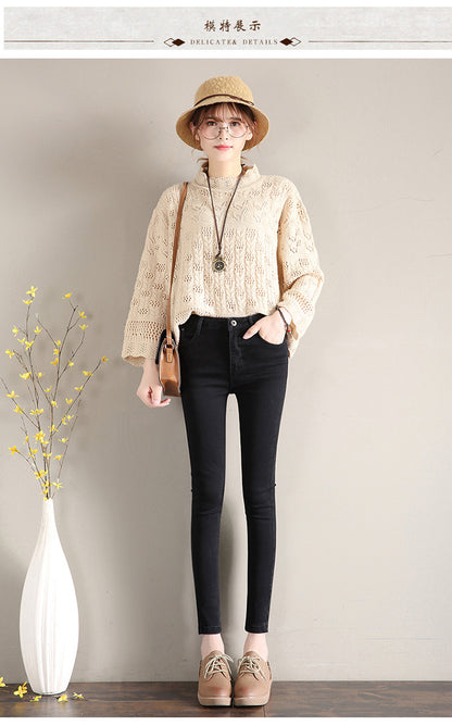 Dark Blue Jeans Women's 2023 New Summer High Waist Summer Thin Stretch Slim-Fit Small Feet Nine-point Tight