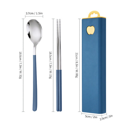 304 Stainless Steel Convenient Tableware Fork, Spoon and Chopsticks Three-Piece Set Outdoor Travel Student Storage Box Tableware Set
