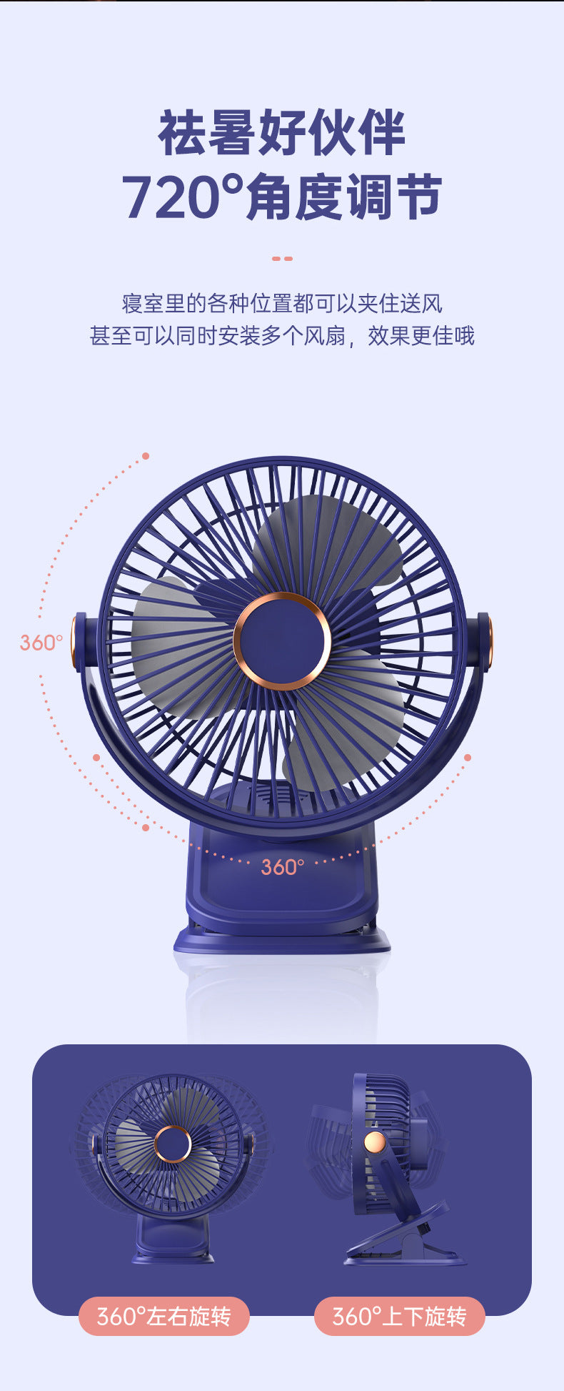 Four-In-One Multifunctional Clip Fan Light USB Charging Student Dormitory Night Light Clip Fan Desktop Mini
