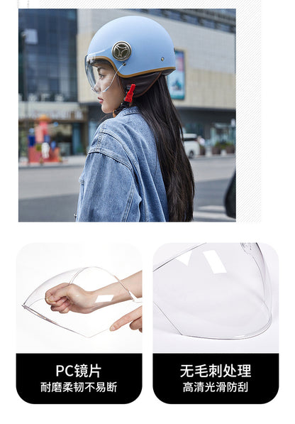 3C Certified Helmet for Women, Electric Vehicle, Men's Motorcycle, All-Season Half Helmet, Winter Warm and Anti-Fog Retro Helmet