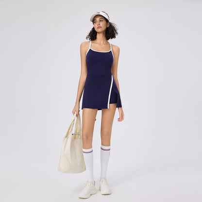 Summer Halter Neck Casual Skin-Friendly Golf Tennis Dress for Women with Built-In Leggings and Tight Fit Pickleball Skirt