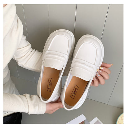 Thick-Soled Loafers British Style Slip-On White Shoes for Women 2025 New Versatile Toe-Toe Shoes Cross-Border Foreign Trade Women's Shoes