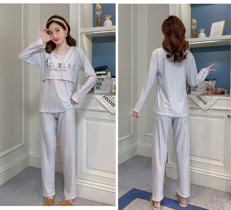 Women Nursing Pyjamas Homewear Spring Autumn Maternity Pajamas Set Cute Breastfeeding Clothes Long-sleeved Pregnancy Sleepwear