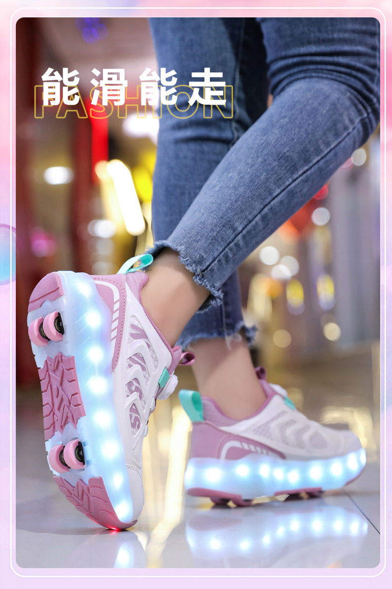 Cross-Border Children's Four-Wheel Roller Shoes, Boys' Light-Up Shoes, Detachable Girls' Student Sports Shoes, Children's Roller Skating Shoes