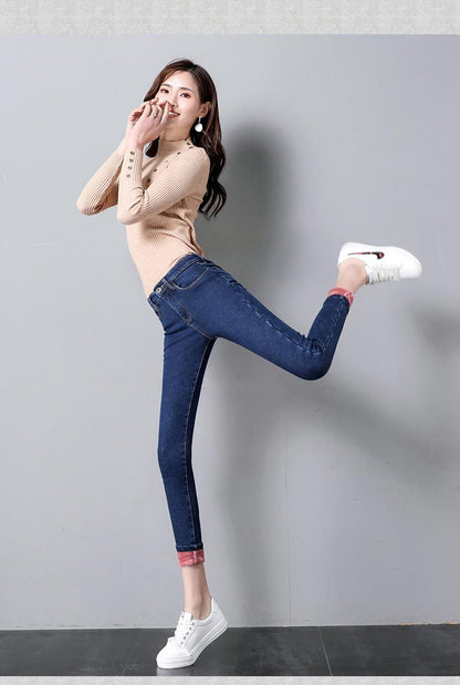 High Waist Jeans Women's Trousers Spring and Autumn 2023 New Winter Fleece-lined Slim-fit Slimming Pencil Pants Thick