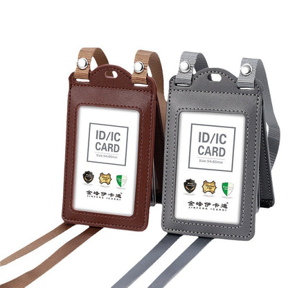 Real work permit leather case unit work permit with lanyard four-card work card badge hanging neck staff card bus access control