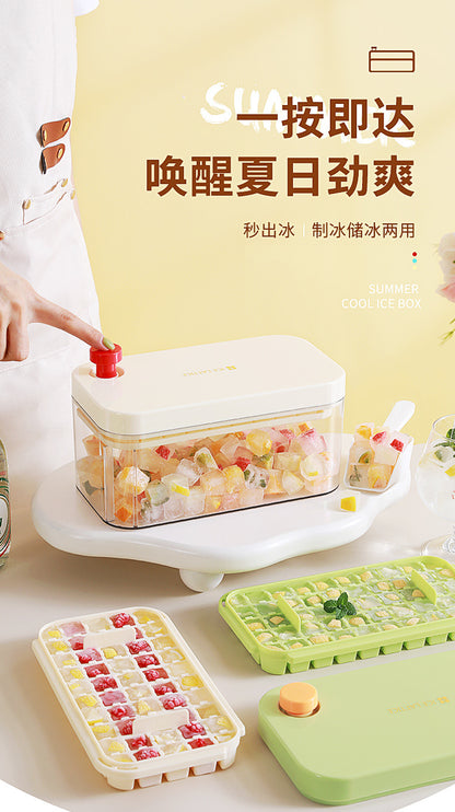 Ice Cube Mold Food Grade Household Pressed Ice Tray Large Capacity Ice Cube Storage Box Refrigerator Homemade Frozen Ice Artifact