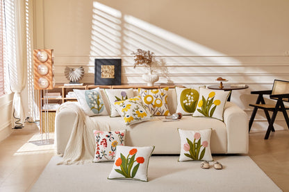 Nordic Towel Embroidered Embroidered Embroidered Pillow Living Room Cream Sofa Cushion Flower Model Room Bay Window Cushion Cover