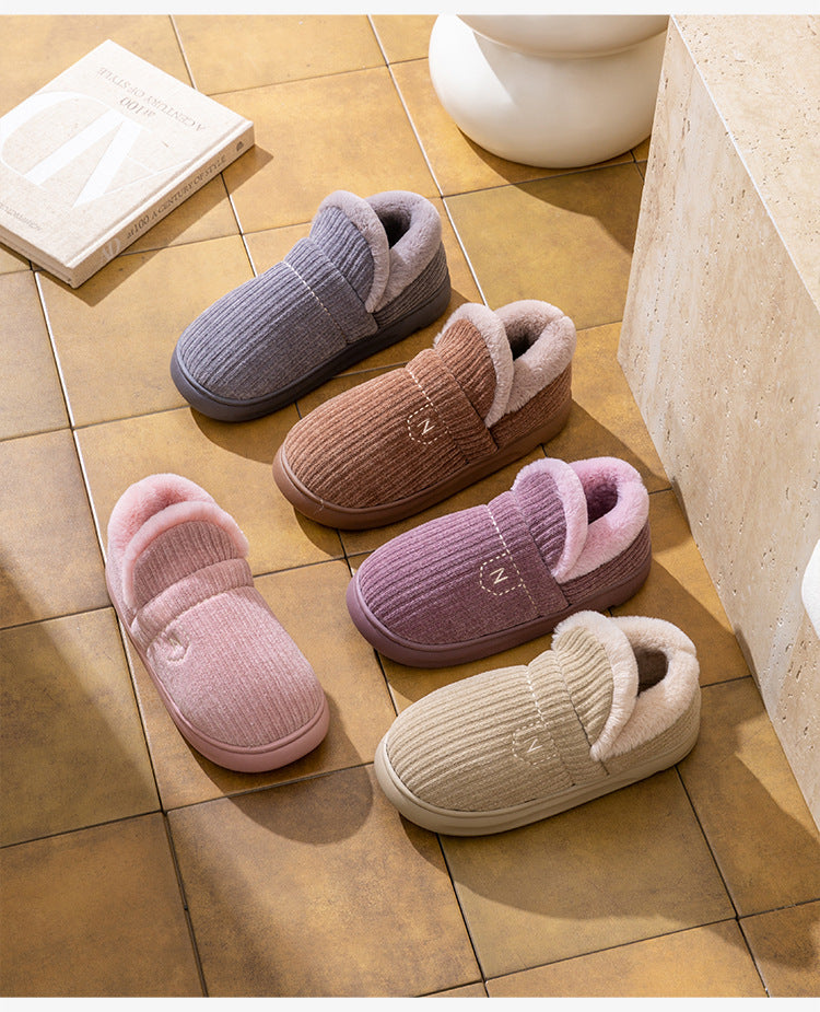 Letuo's New Winter Bag-Heeled Cotton Shoes for Women, Home Indoor and Outdoor Thick-Soled Non-Slip Soft-Soled Couple's Furry Shoes for Men
