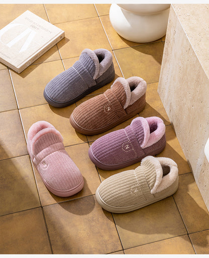Letuo's New Winter Bag-Heeled Cotton Shoes for Women, Home Indoor and Outdoor Thick-Soled Non-Slip Soft-Soled Couple's Furry Shoes for Men