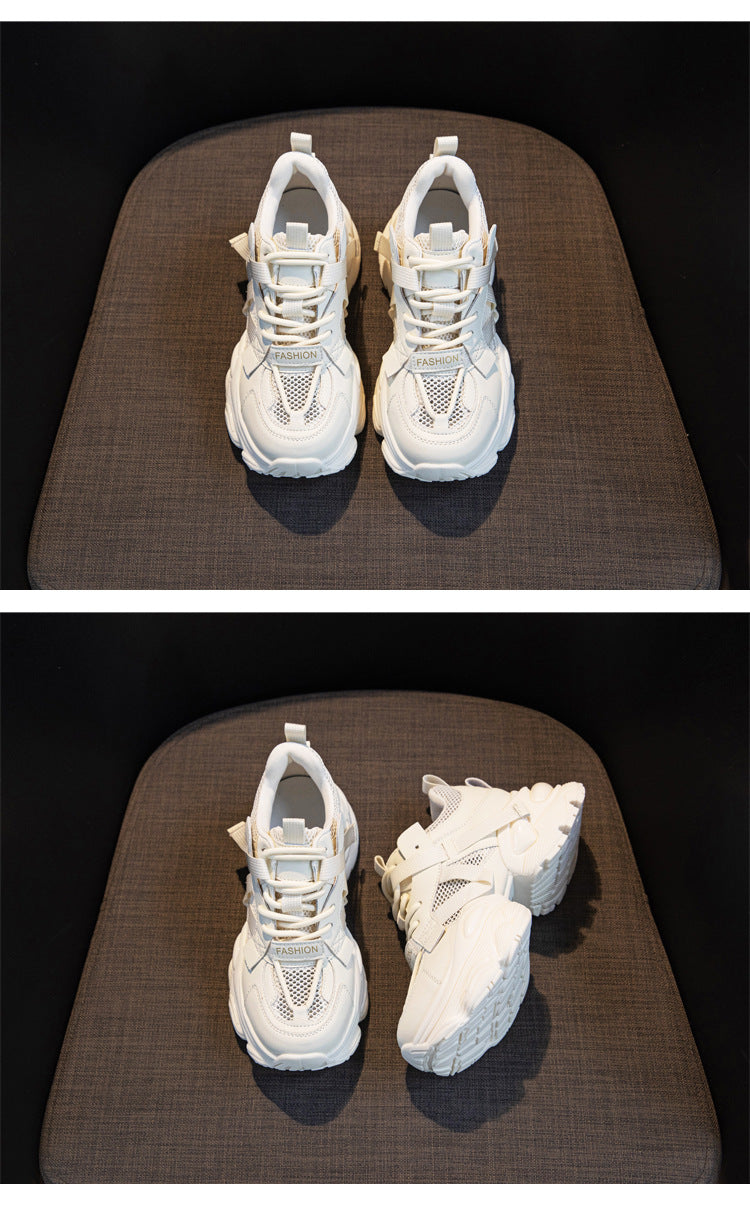 Thick-Soled Dad Shoes for Women 2025 Summer New Versatile Height-Increasing Breathable Mesh Sports Casual Shoes Platform Heel