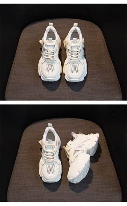 Thick-Soled Dad Shoes for Women 2025 Summer New Versatile Height-Increasing Breathable Mesh Sports Casual Shoes Platform Heel
