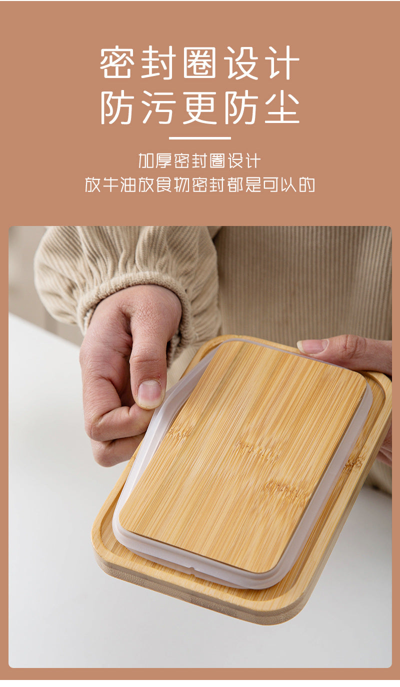 Ceramic Butter Box Rectangular Butter Sealing Box Cuttable Refrigerated Refrigerator Cheese Storage Box with Wooden Lid Butter Dish