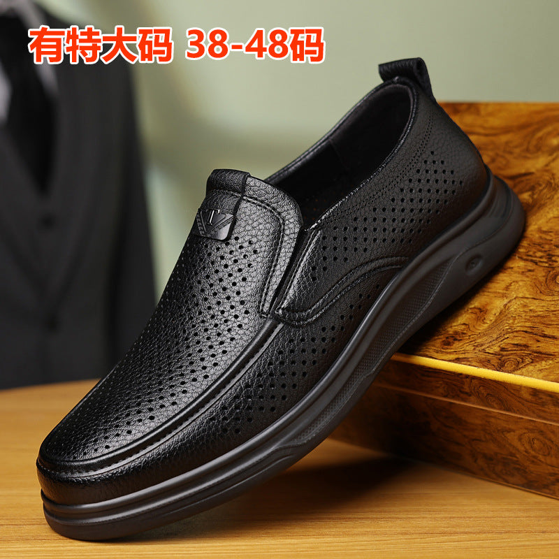 Summer Men's Shoes for Middle-Aged and Elderly People, Genuine Leather Breathable Men's Sandals, Leather Shoes, Soft Soles, Hollow Casual Shoes, Clogs