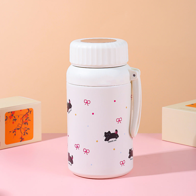 Cartoon cute high-value large-capacity new thermos stainless steel outdoor sports portable rope coffee cup