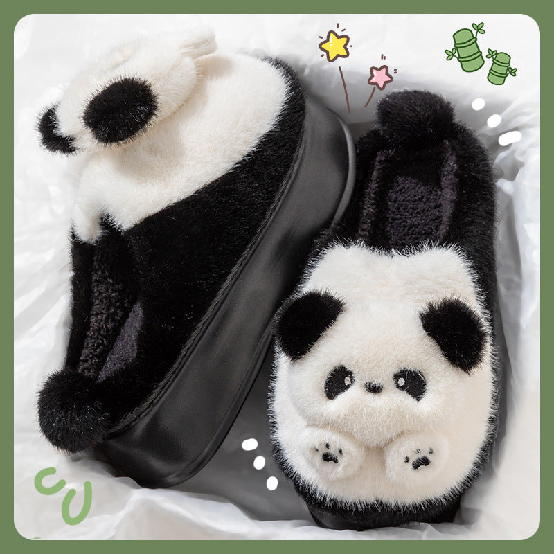 Thick-Soled High-Heeled Cotton Slippers for Women's Home, Cute Bear Girl's Heart Heightening Slippers, Winter Warm and Non-Slip Outer Wear
