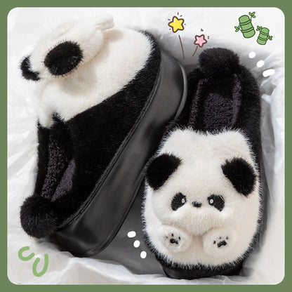 Thick-Soled High-Heeled Cotton Slippers for Women's Home, Cute Bear Girl's Heart Heightening Slippers, Winter Warm and Non-Slip Outer Wear