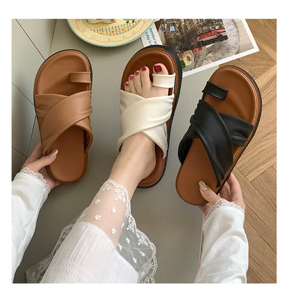 Thick-bottom Slippers Women's 2025 Summer New Beach Outer Wear Cross-belt Cross-border Foreign Trade Flat Beach Sandals